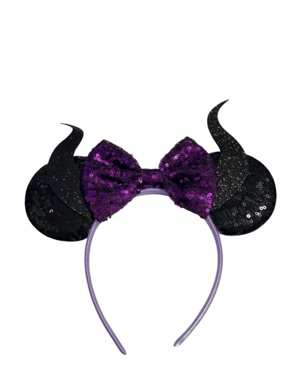 Maleficent Inspired Cosplay Headband Purple Black Sequin Ears Horns NEW